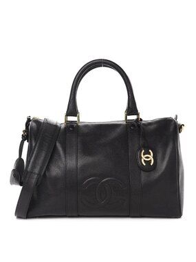 Chanel Caviar Leather Large Bowler Bag Travel Duffle Black CC Tote